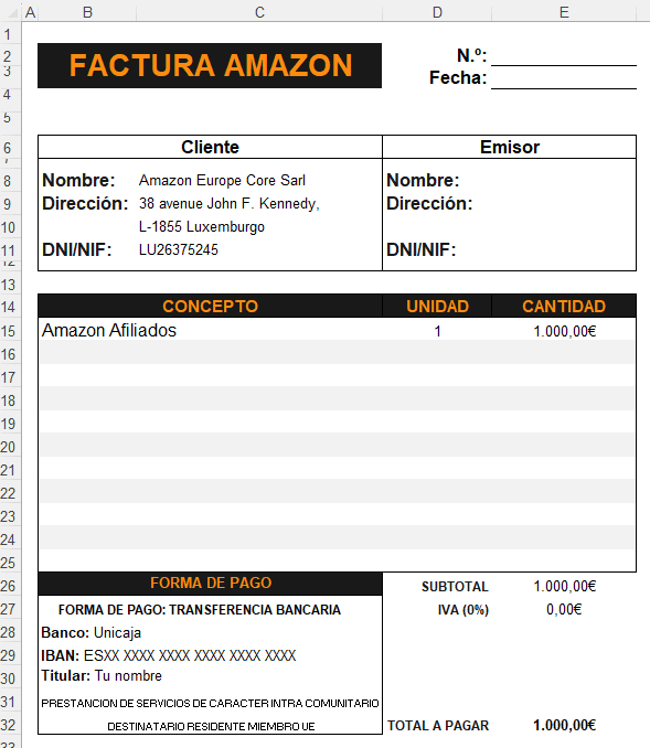 Hacer factura Amazon afiliados