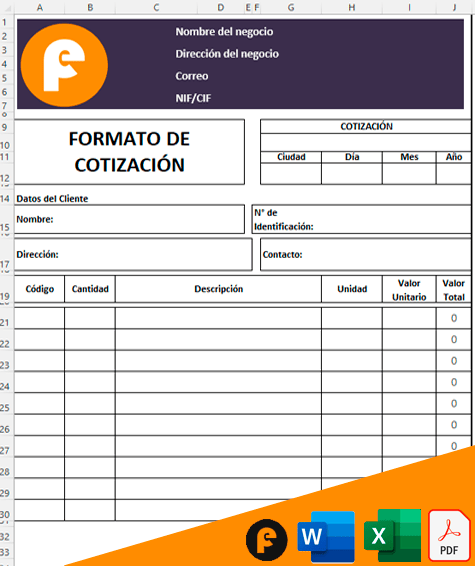 Formato De CotizaciÓn En Excel Gratis 5212