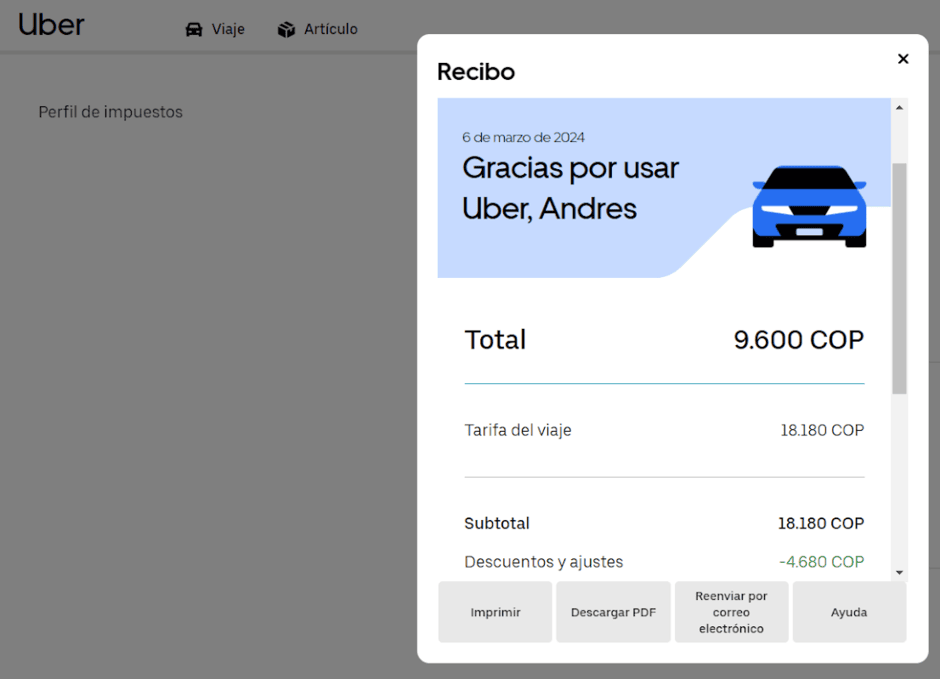 descargar factura uber