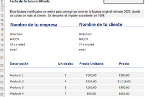 Ejemplo de factura rectificativa: modelo gratis para descargar