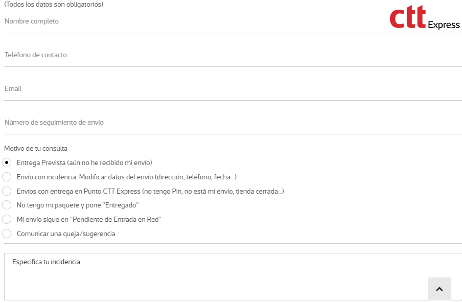 ctt express teléfono gratuito