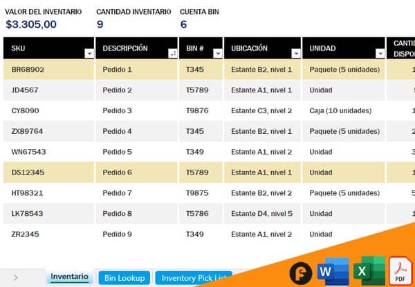 inventario bodega excel