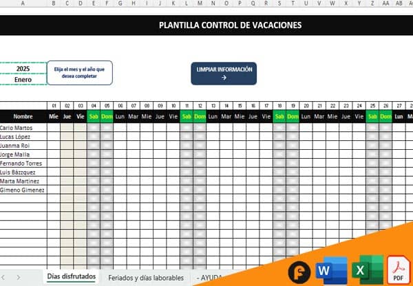 plantilla control de vacaciones
