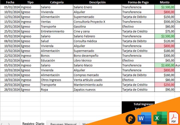 tabla de ingresos y egresos excel gratis