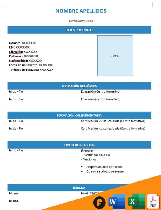 Curriculum vitae sin experiencia laboral Word