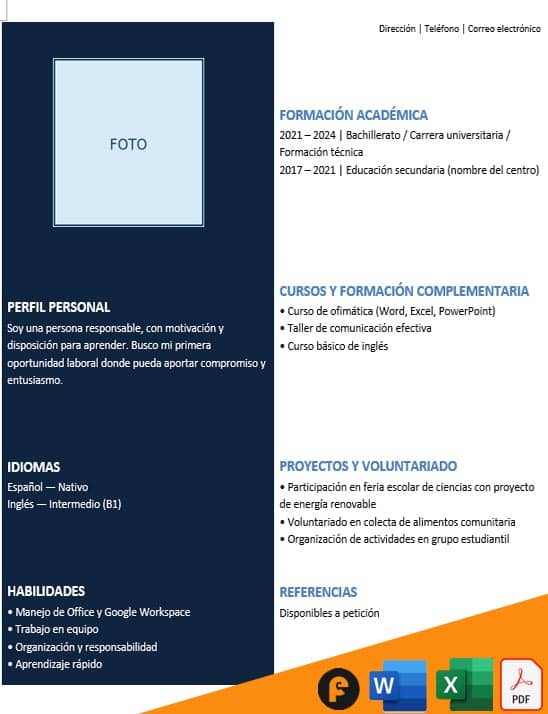 Plantilla CV sin experiencia