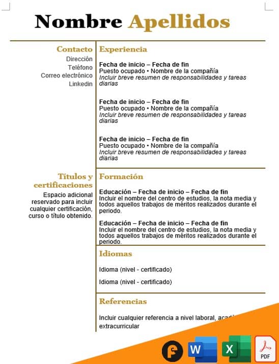 modelo de currículum vitae en word para editar