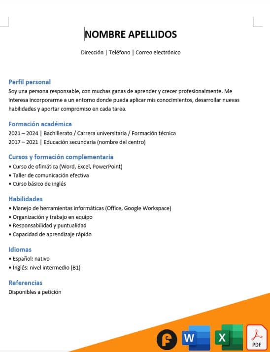 plantilla curriculum vitae sin experiencia