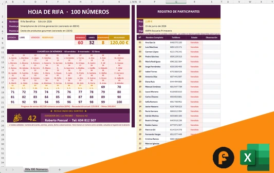 Formato de rifa 100 números para editar