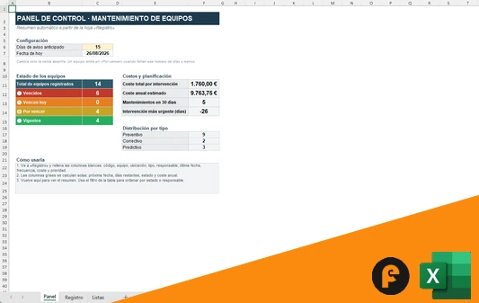 Plan de mantenimiento Excel gratis